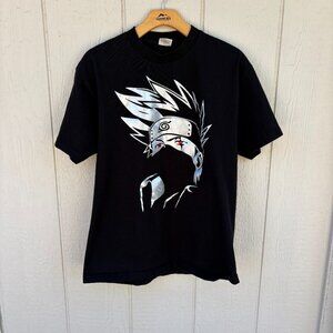 Vintage Naruto Shippuden T-Shirt Large Black Kakashi Hatake Sharingan Anime
